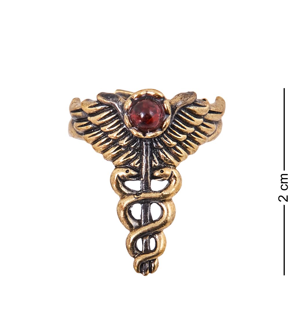 AM-3892 Кольцо «Кадуцей» (латунь, янтарь)