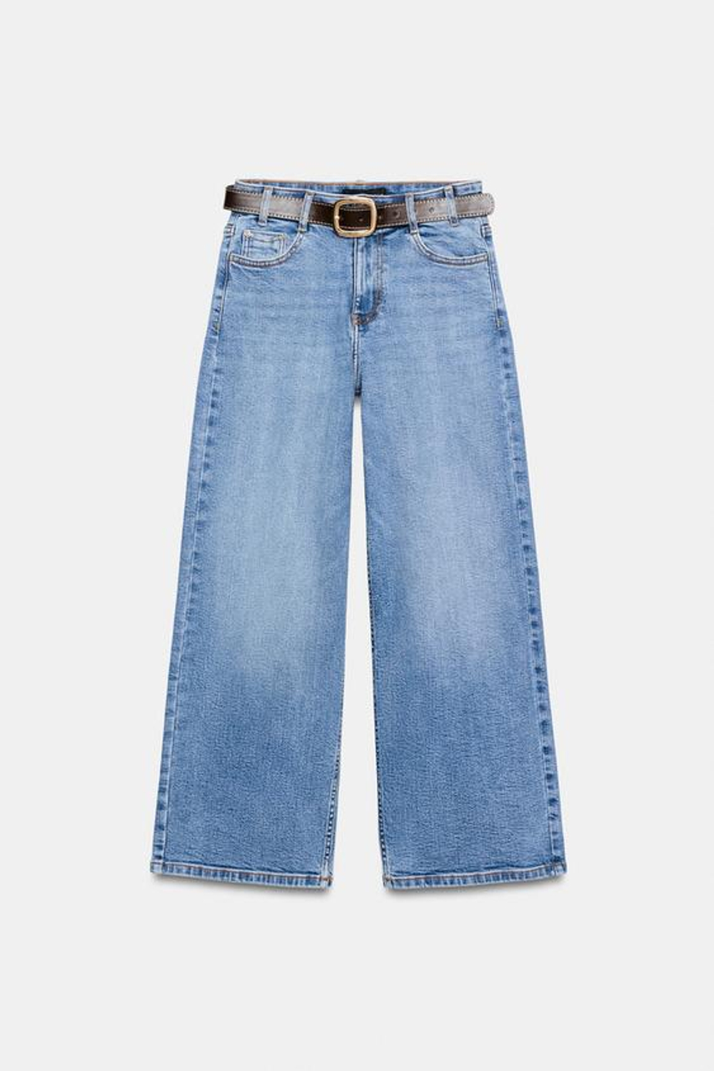 ZARA ДЖИНСЫ Z.10 КЮЛОТЫ С ВЫСОКОЙ ПОСАДКОЙ И РЕМНЕМ, ВЫЦВЕТШИЙ СИНИЙ