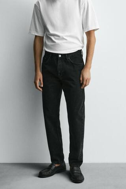 ZARA ДЖИНСЫ ЗАУЖЕННОГО КНИЗУ КРОЯ, ЧЕРНЫЙ