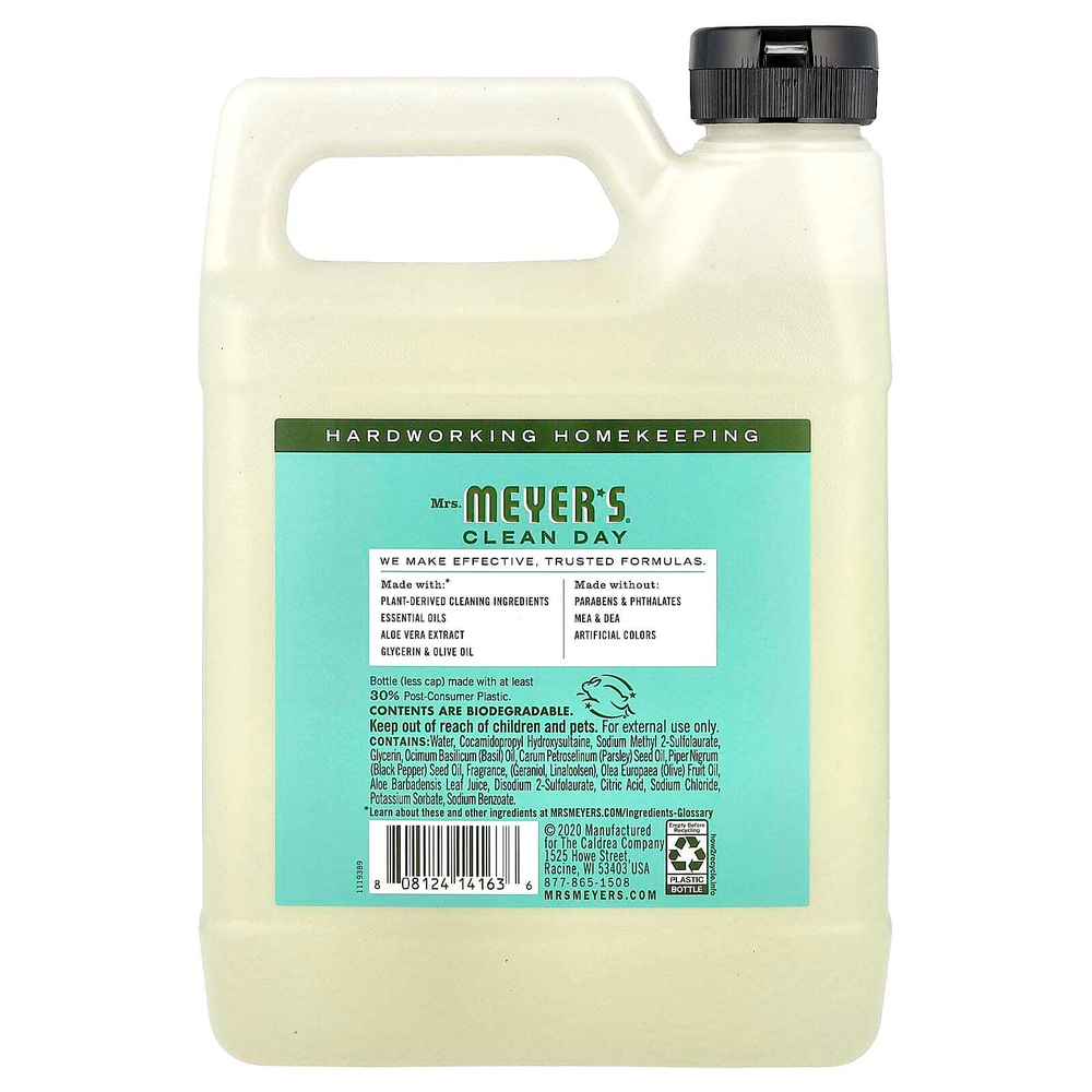 Mrs. Meyers Clean Day, жидкое мыло для рук, сменный блок, базилик, 975 мл (33 жидк. унции)