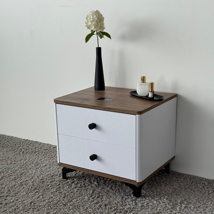 Тумба прикроватная на ножках с ящиками ROYAL 5303 эко (Дуб Веллингтон-Черный-р.черная)