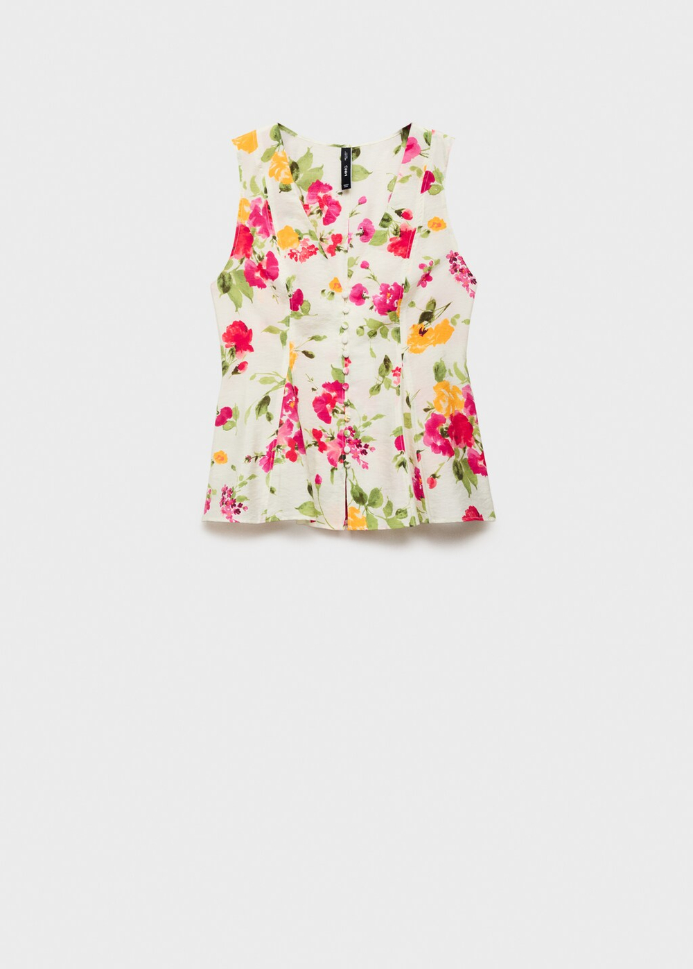 Приталенная цветочная блузка на пуговицах