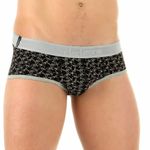 Мужские брифы черные с принтом  и серой резинкой  DARKZONE DZN6908