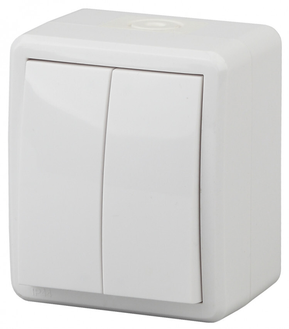 Выключатель 2-клавишный IP54, 10АХ-250В, белый Эксперт ЭРА