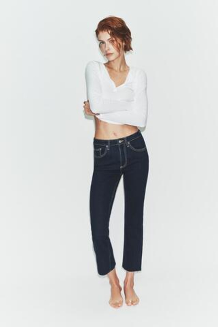 ZARA ДЖИНСЫ TRF CROPPED FLARE С ВЫСОКОЙ ПОСАДКОЙ, ТЕМНЫЙ ИНДИГО