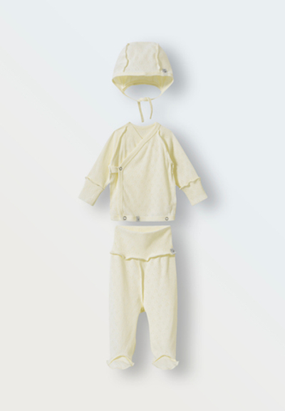 Комплект из ажура из 3 предметов распашонка-ползунки-чепчик (экрю)