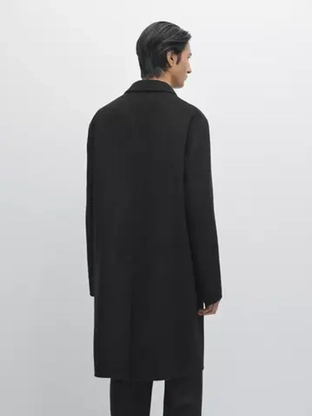 Massimo Dutti Длинное пальто из смесовой шерсти с воротником с лацканами, темно-серый