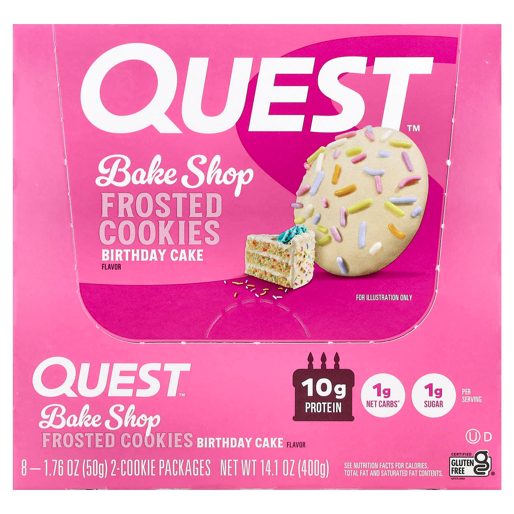 Quest Nutrition, Bake Shop, глазированное печенье, со вкусом торта, 8 пакетиков по 50 г (1,76 унции)