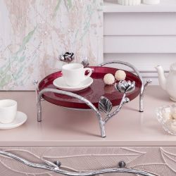 Фруктовница-конфетница Нимфея (поднос) Античное Серебро Бордовый
