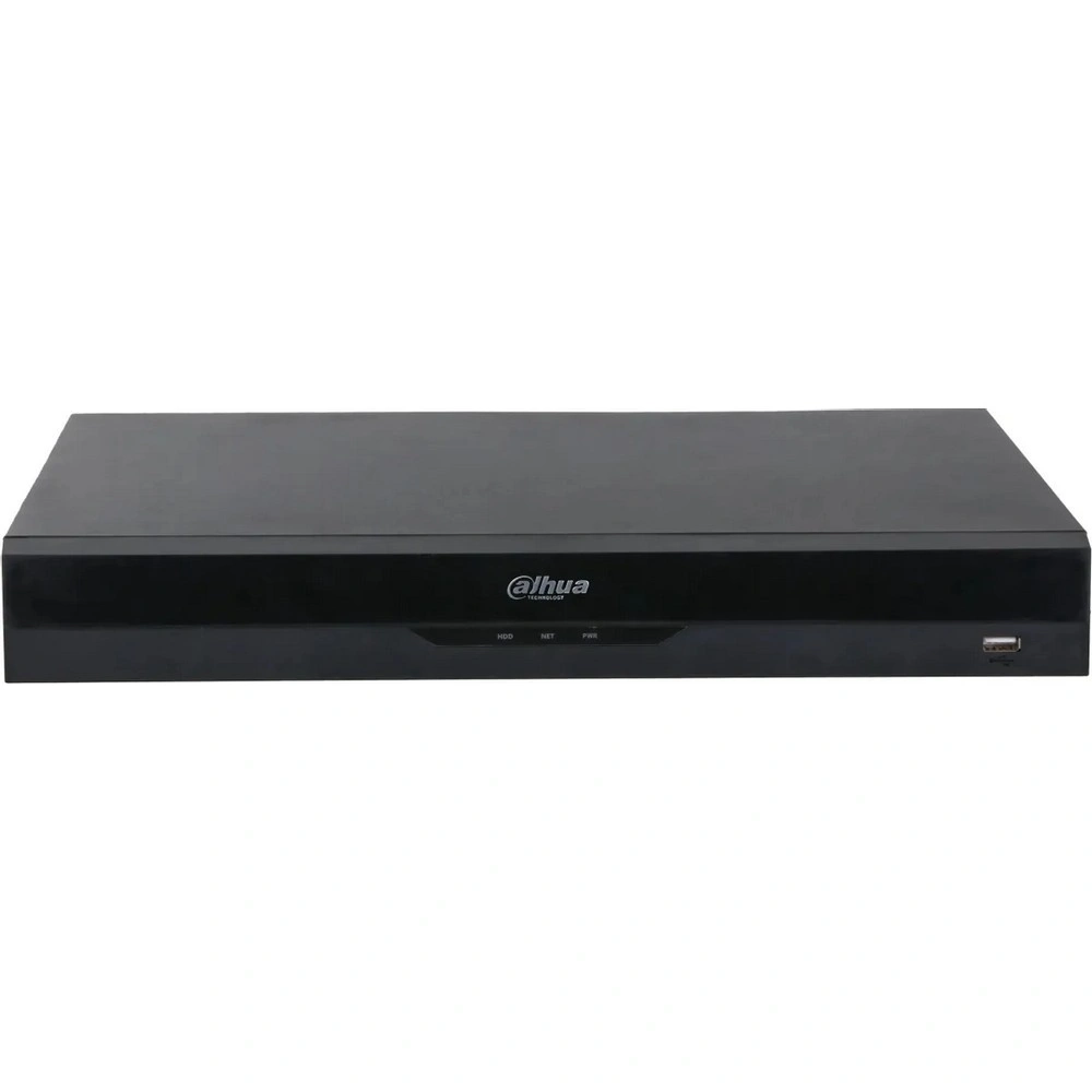 32-канальный IP-видеорегистратор Dahua 4K, H.265+ и ИИ 448Мбит/с; 2 SATA III до 20Тбайт; 1 HDMI (8K), 1 VGA; 1 RJ45 1000Мбит/с; тревожные вх./вых.: 4/2