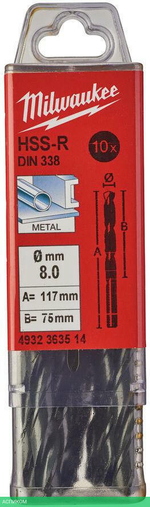 Сверло по металлу Milwaukee HSS-R 8.0мм 10шт (4932363514)