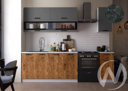 Кухня Техно 2;0м (белый/графит софт; экзотическое дерево амазония/кастилло темный) Компоновка №2