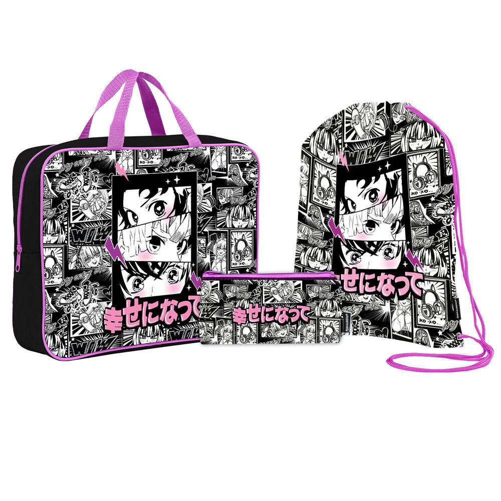 Школьный набор BRAUBERG: папка А4, мешок д/обуви 42х33см, пенал-косметичка 20х10см, Anime, 272101