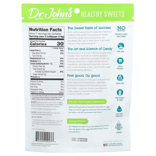 Dr. John's Healthy Sweets, Леденцы на палочке Creamsicle Swirl, + клетчатка и витамин C, ежевика, голубая малина, апельсин, персик и клубника, без сахара, 109 г (3,85 унции)