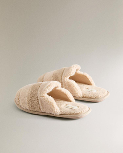 ZARA HOME ДЕТСКИЕ ТАПОЧКИ-МЮЛИ ИЗ ИСКУССТВЕНОЙ ОВЧИНЫ, НАТУРАЛЬНЫЙ