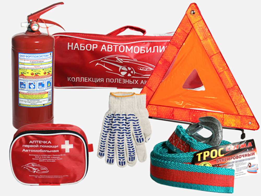 Сумка автомобилиста "Стандарт" 46442 (огнетуш+перч+аптеч+трос3,5т+знак авар)