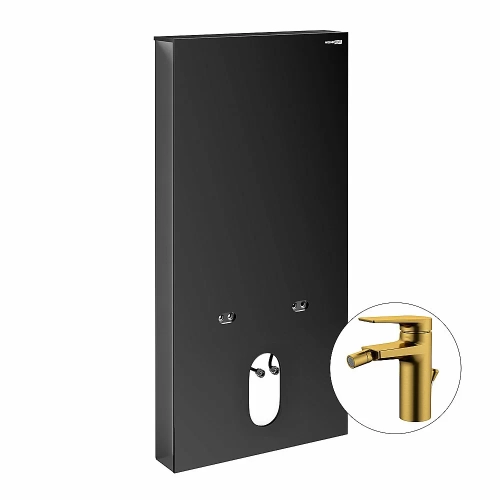 Инсталляция для биде со смесителем WasserKraft Naab 86BDT.050.BL.SQ5506 черная панель/смеситель золото матовое