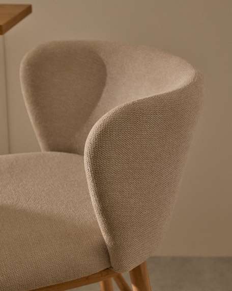 Ciselia Барный стул из бежевой синели и натурального массива ясеня