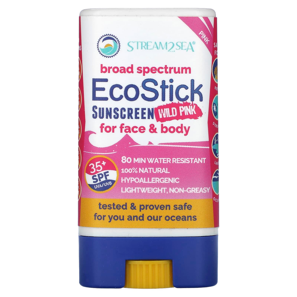 Stream2Sea, EcoStick Sunscreen Wild Pink, SPF 35+, 14 г (0,5 унции)