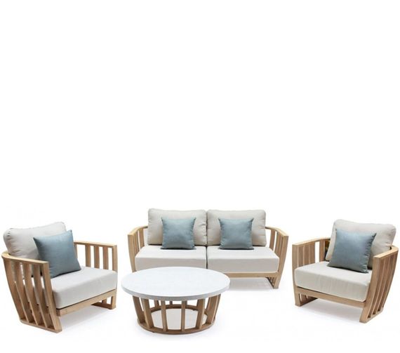 Комплект уличной мебели Woodland из массива эвкалипта, диван, 2 кресла, столик
