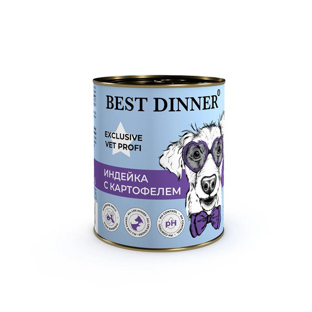 BEST DINNER Vet Profi Консервы для собак, профилактика МКБ, с индейкой и картофелем 0,34 кг