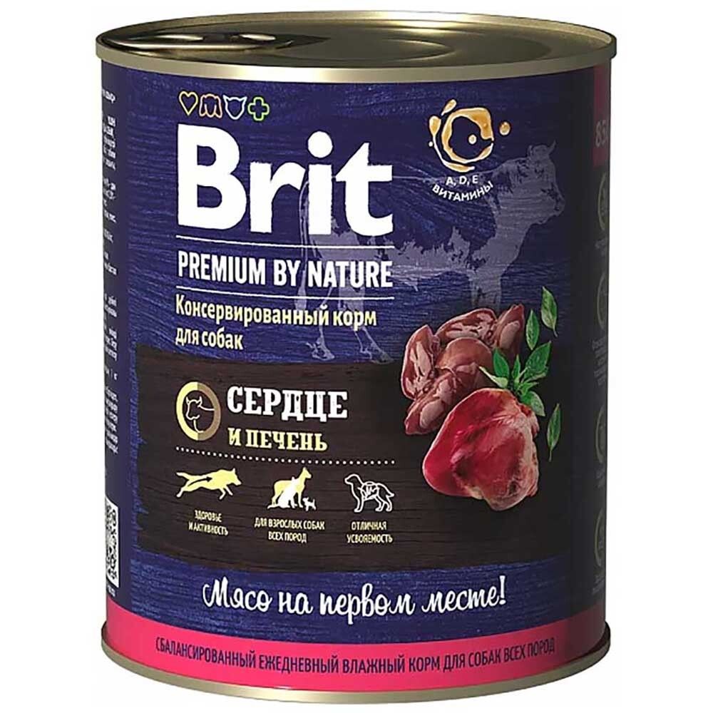 Brit Premium By Nature консервы для собак с сердцем и печенью в желе 850 г (банка)