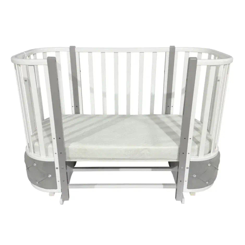 Детская кроватка ESENIA 2 с мягкой вставкой велюр (поперечный маятник, съемная стенка, колеса)