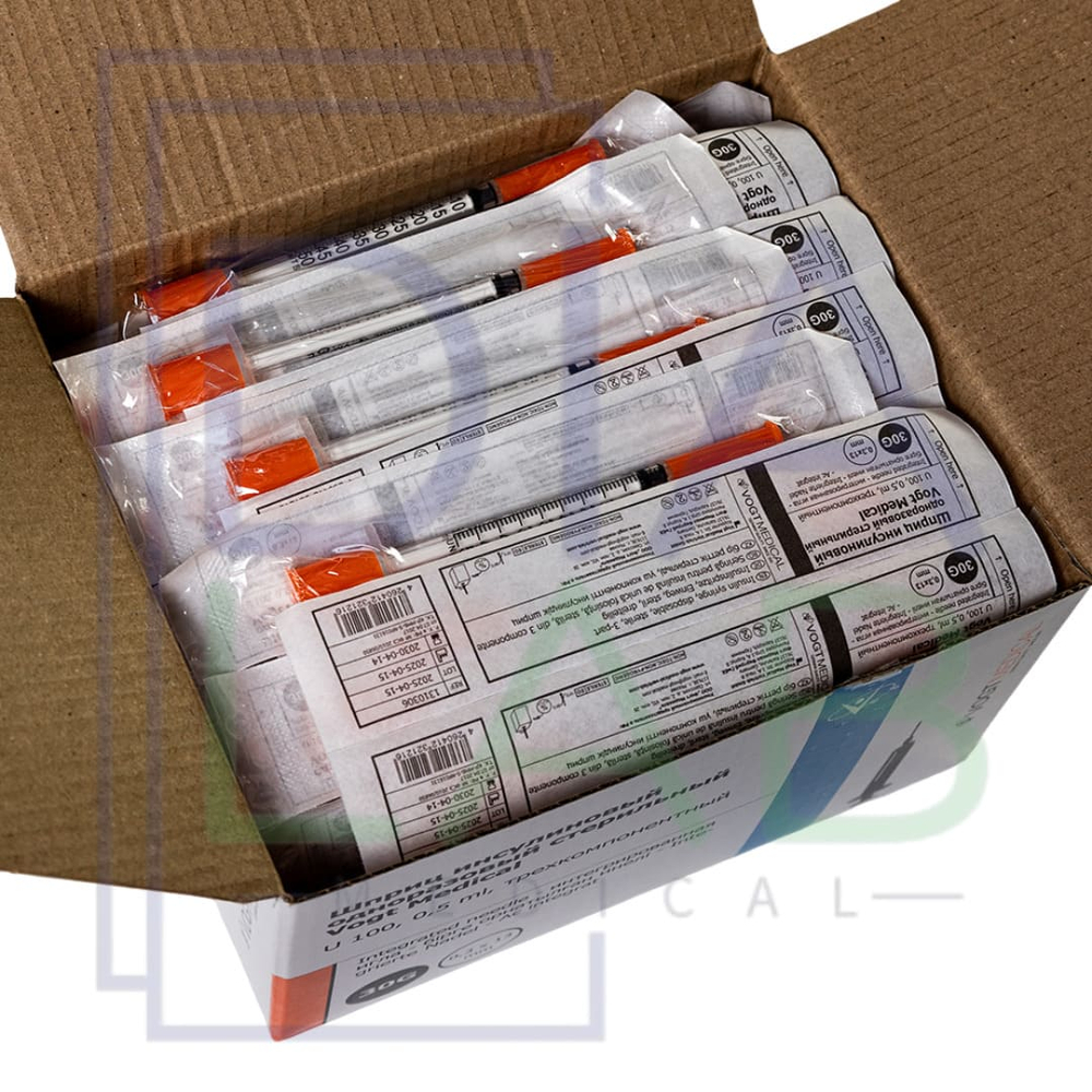 Шприц инсулиновый 0,5 мл 25 шт 30G (0,3х13 мм) U-100 VOGT Medical