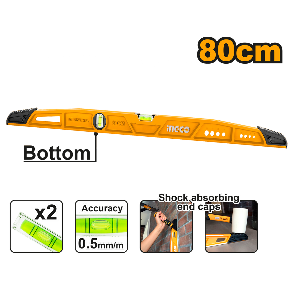 Строительный алюминиевый уровень усиленный 800 мм INGCO HBSL08080 INDUSTRIAL