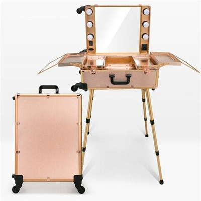 Мобильная студия визажиста. Складная, на колесиках и лампами. Цвет нюд. 540Х400Х230
