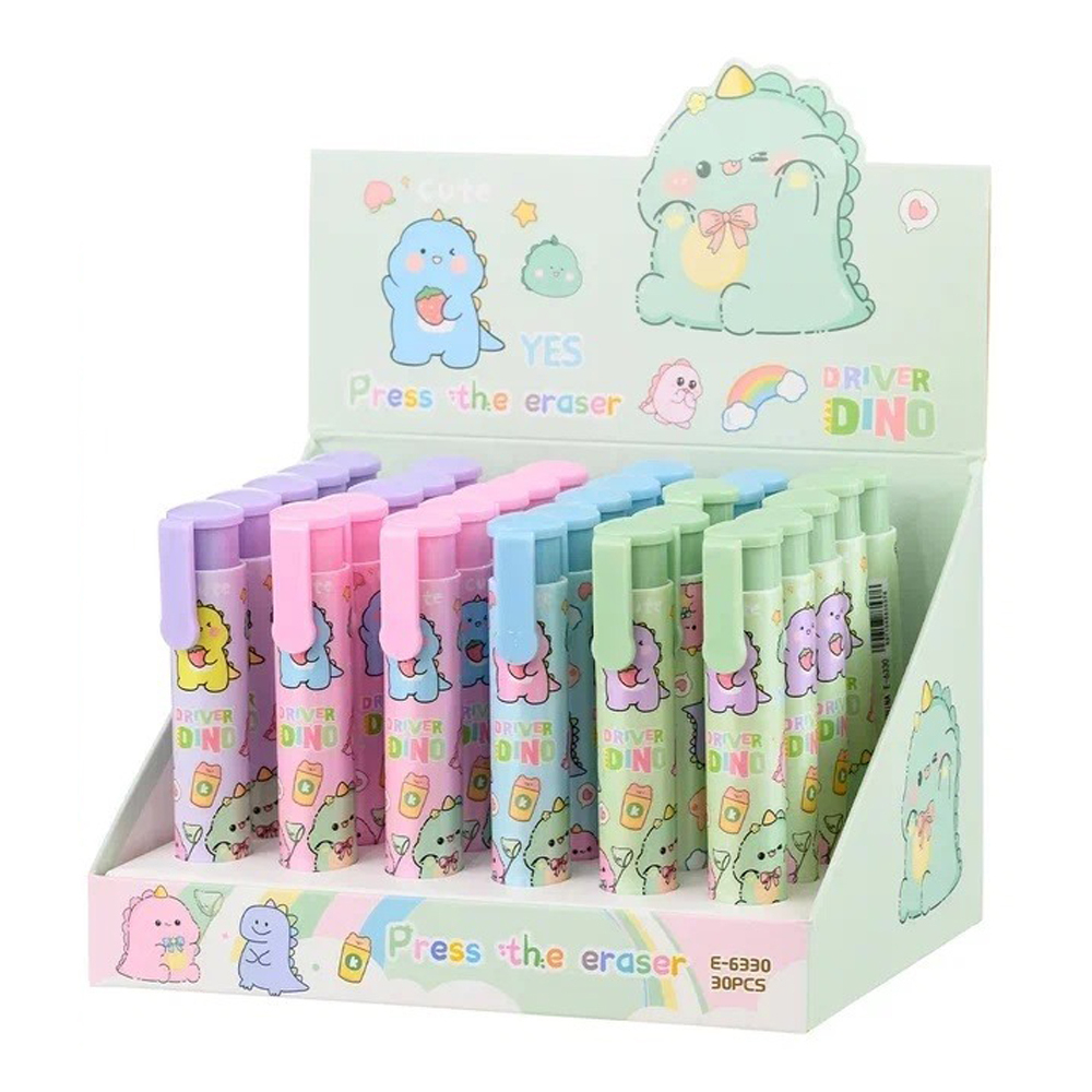 Ластик Basir, выдвижной автоматический, серия "Dino", цветной корпус с рисунком динозавров