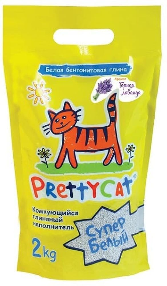 PrettyCat наполнитель комкующийся для кошачьих туалетов &quot;Cупер белый&quot; с ароматом лаванды  2 кг