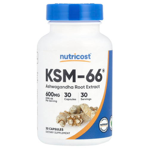 Nutricost, KSM-66, экстракт корня ашваганды, 600 мг, 30 капсул