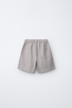 ZARA БЕРМУДЫ ИЗ СМЕСОВОГО ЛЬНА И ХЛОПКА, КАМЕННО-СЕРЫЙ