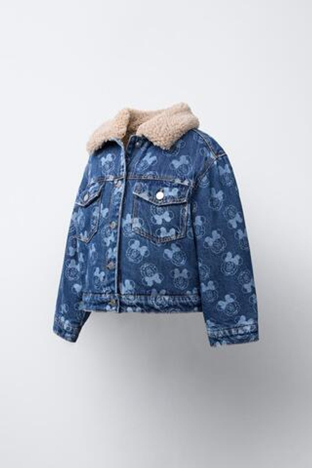 ZARA ДЖИНСОВАЯ КУРТКА С ИСКУССТВЕННОЙ ОВЧИНОЙ MINNIE MOUSE © DISNEY, ВЫЦВЕТШИЙ СИНИЙ