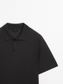 Massimo Dutti Поло из смесовой шерсти с воротником поло и короткими рукавами, серый