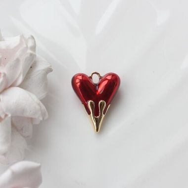 Подвеска с Сердце с красной эмалью, 25*20 мм, позолота, П903