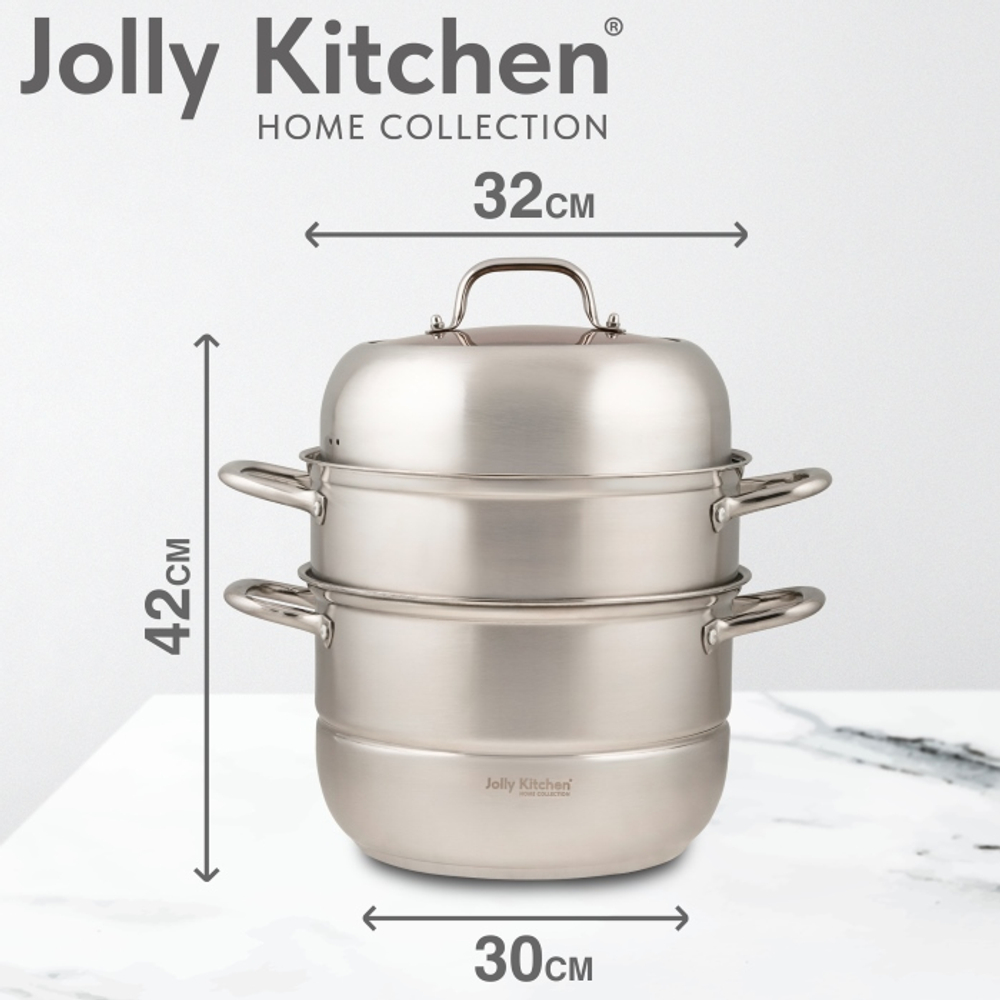 Мантоварка-пароварка Jolly Kitchen три яруса, диаметр 32 см, нержавеющая сталь