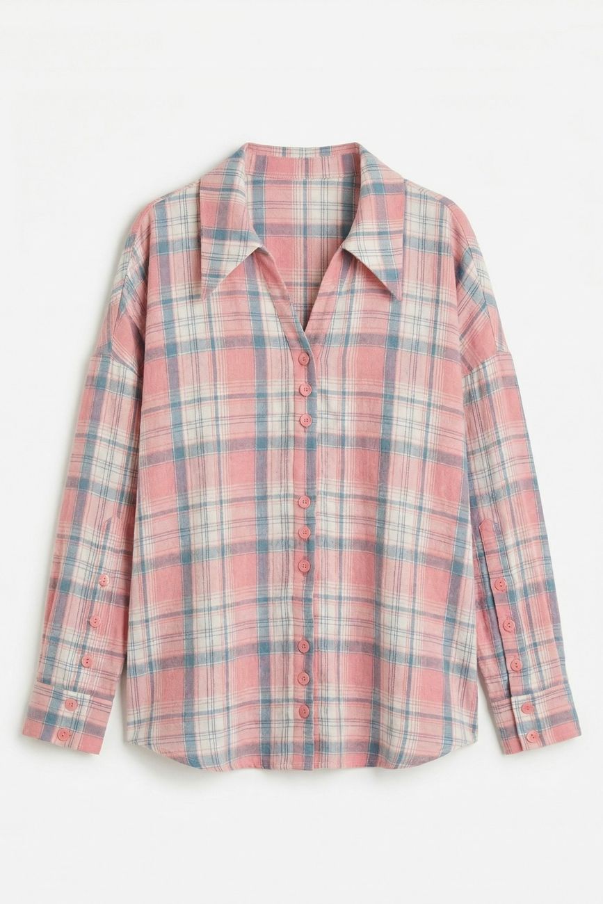 Рубашка в клетку оверсайз, розовый