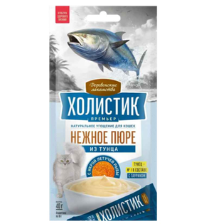 Деревенские лакомства Для кошек Нежное пюре тунец с икрой летучей рыбы (4х10гр.)