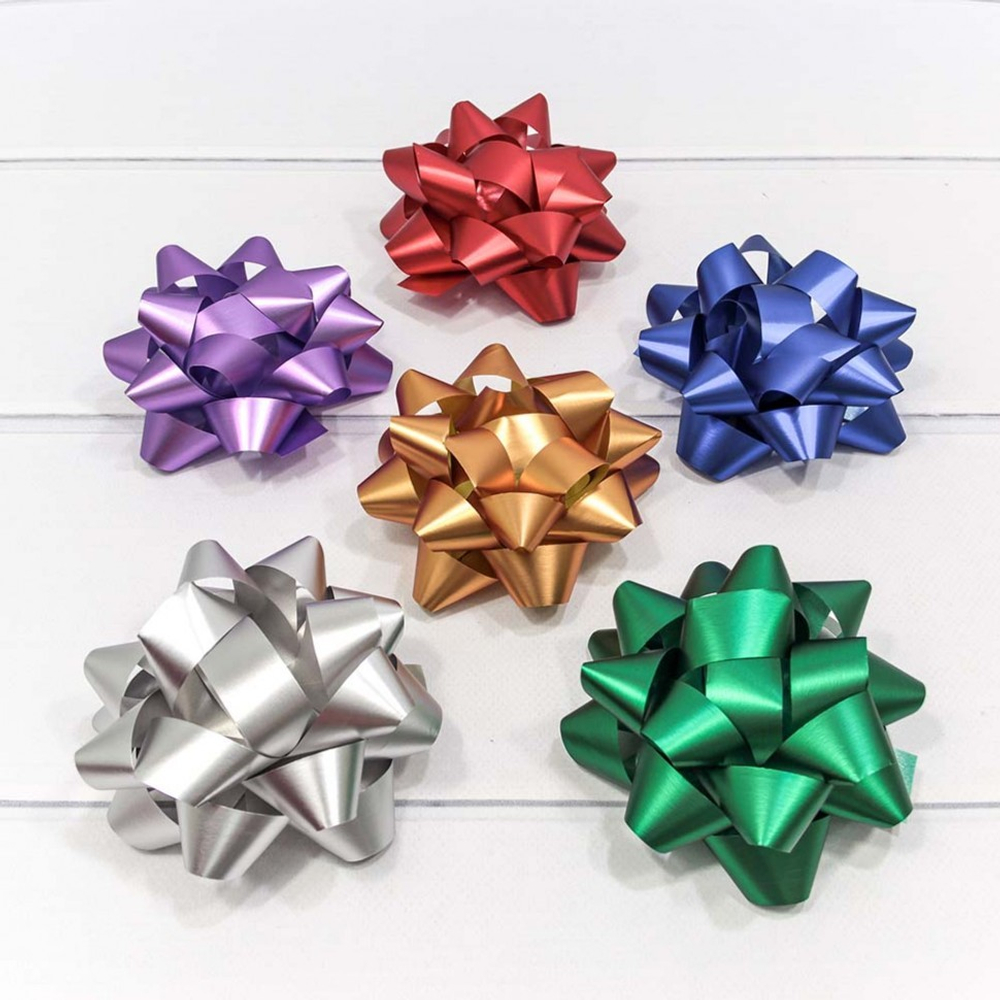 Бант Звезда 10см Набор 6 шт "Матовый металл" (Микс)