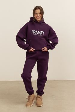 Джоггеры OVERSIZE, с начесом, темно-фиолетовые