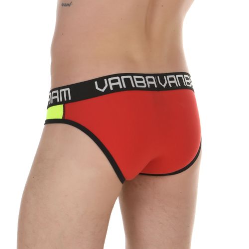 Мужские трусы слипы красные с салатовой вставкой Van Baam