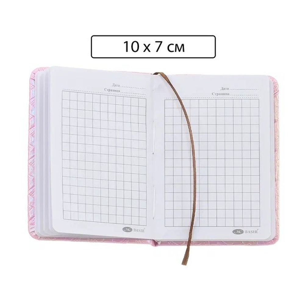 Записная книжка Basir на резинке, формат А7, переплет из кожзама, рисунок - голография, 10*7 см, 100 листов, 4 цвета ассорти