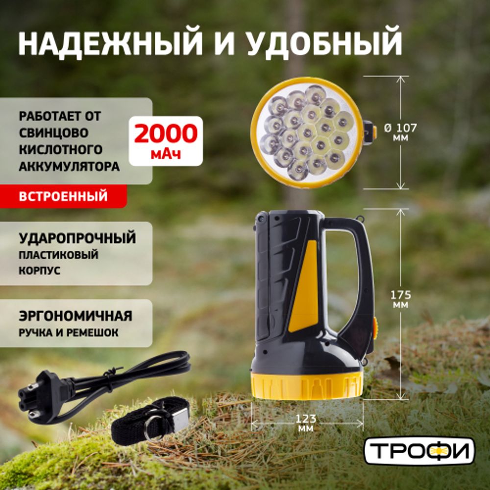 Светодиодный фонарь Трофи TSP19 прожекторный аккумуляторный со встроенным светильником