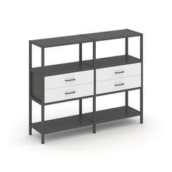 Shelf System Двухсекционный стеллаж трехярусный с ящиками SN.STM-322 Антрацит/Белый/Металл Антрацит