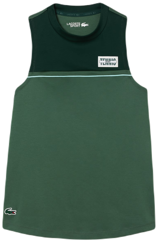 Женский топ теннисный Lacoste Contrast Stretch Cotton Sport Tank - dark green/green