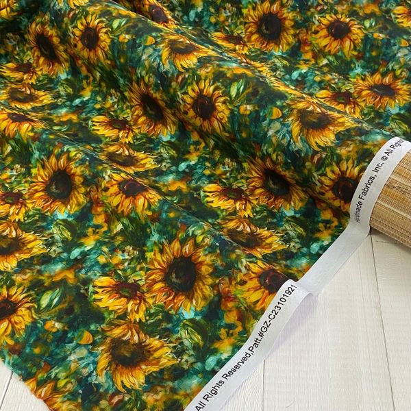 ПОДСОЛНУХИ НА ЗЕЛЕНОМ, 100% хлопок Handmade Fabrics 3