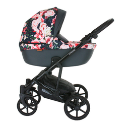 Детская коляска Pituso Confort Plus 2 в 1 27 Цветы+Кожа Тем.Графит