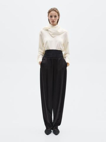 Massimo Dutti Блузка из смесового шелка со шнуровкой - Limited Edition, натуральный